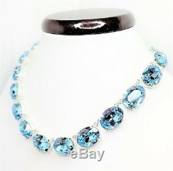 Aquamarine Blue Crystal Silver Necklace Georgian Collet Statement Gift Boxed