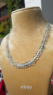 Aquamarine teardrops briolettes gemstone necklace 925 silver jewelry Gift