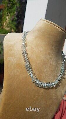 Aquamarine teardrops briolettes gemstone necklace 925 silver jewelry Gift