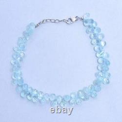 Aquamarine teardrops gemstone 1 necklace +1 bracelet 925 silver jewelry Gift