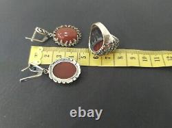 Armenian Spirit Silver 925 Earrings Ring women jewellery carnelian brown Gifts