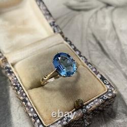 Art Deco 9ct Gold & Silver Paste Sapphire Ring, Antique Solitaire UK L1/2 US5-6
