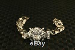Asian rare s925 silver Tiger Head statue bracelet collectable noble gift
