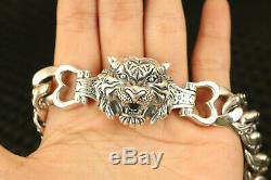 Asian rare s925 silver Tiger Head statue bracelet collectable noble gift