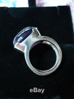 Astonishing 1970s Huge Amethyst Cabochon Solid Silver Ring N N1/2 Mint Gift Co
