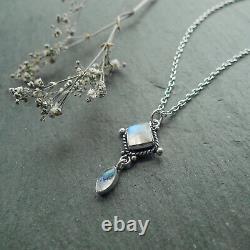 Aurora Moonstone Crystal Silver Necklace, Gemstone, Quartz, Boho Jewelry, Gift