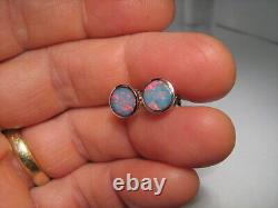 Australian Opal Earrings Silver Inlay Stud Jewelry Gem Gift 8mm 6.35ct J06