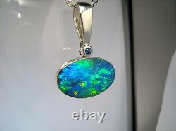 Australian Silver Opal Pendant Natural Sapphire Jewelry Gift 9.45ct I88