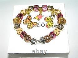 Authentic PANDORA Bracelet Silver With BUTTERFLY, BIRD GOLD PINK European Charms