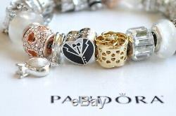 Authentic PANDORA Silver BRACELET Wedding Just Merried Gift White Charm Beads