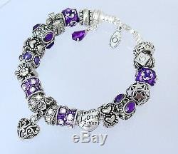 Authentic Pandora Charm Bracelet Purple Heart Love Gift European Charms Beads