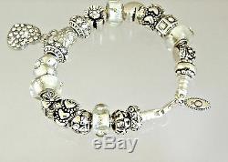 Authentic Pandora Charm Bracelet with Heart Love Gift Flower European Charms 8.3