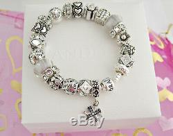 Authentic Pandora Charm Bracelet with Love Heart Gift Silver European Charms