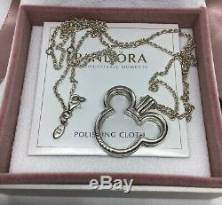Authentic Pandora Disney Mickey Floating Locket Necklace 29.5inch FREE GIFT BOX