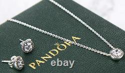 Authentic Pandora Necklace/earrings Gift Set #396240cz 296272cz Boxed