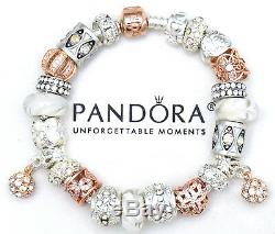 Authentic Pandora Rose Gold Bracelet Euro Charms Micro Pave Pandora Gift Set