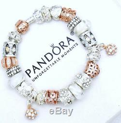 Authentic Pandora Rose Gold Bracelet Euro Charms Micro Pave Pandora Gift Set