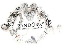 Authentic Pandora Silver Bracelet Disney Mickey White European Charms NIB Gift