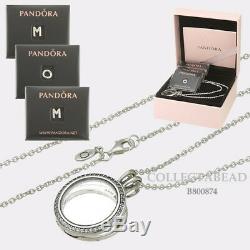 Authentic Pandora Silver Floating CZ Locket with Chain Petite MOM Gift Set B800874