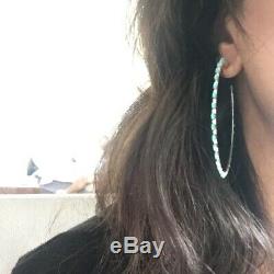 Authentic Turquoise Boho Hoop Earrings Women Jewelry Gift Sterling Silver