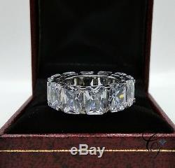 Awesome 8MM Emerald Cut Fully Eternity Wedding Band Ring 925 Silver Party Gift