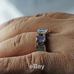 Baguette Cut Natural Diamond Labradorite Band Ring 14k Yellow Gold Jewelry GIFTS