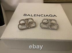 Balenciaga BB Silver Diamond Small Stud Earrings With Gift Box