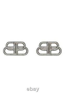 Balenciaga BB Silver Diamond Small Stud Earrings With Gift Box