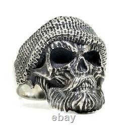 Bearded Skull 925 Sterling Silver biker rider oxidized Men's ring jewelry Gift