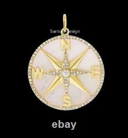 Beautiful Compass Mother Of Pearl Diamond Silver Charm Pendant Jewelry, Gift