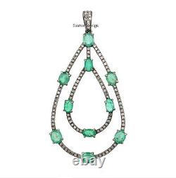 Beautiful Designer Pear Silver Diamond emerald Handmade Pendant Jewelry, Gift