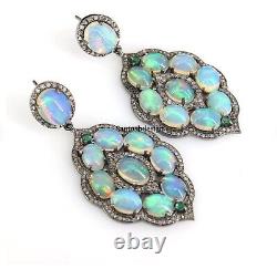 Beautiful Designer Silver Opal Diamond Earring, Handmade Earring Jewelry, Gift