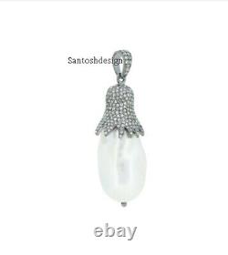 Beautiful Designer Silver Pearl Diamond Charm Pendant, Handmade Jewelry, Gift