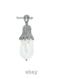 Beautiful Designer Silver Pearl Diamond Charm Pendant, Handmade Jewelry, Gift