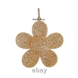 Beautiful Flower Silver Pave Diamond Charm Pendant, Handmade Pendant Jewelry, Gift