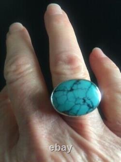 Beautiful Gift! Jes Maharry Size 7 Sterling Silver Ring Large Oval Turquoise
