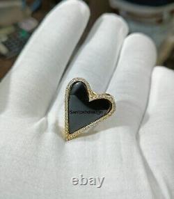 Beautiful Heart Black Onyx Diamond Silver Charm Ring, Handmade Ring Jewelry, Gift