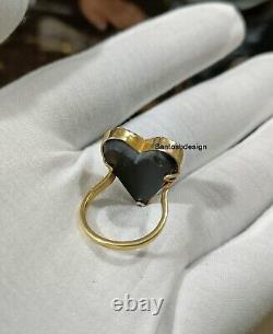 Beautiful Heart Black Onyx Diamond Silver Charm Ring, Handmade Ring Jewelry, Gift