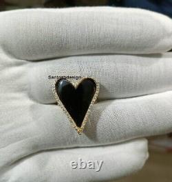 Beautiful Heart Black Onyx Diamond Silver Charm Ring, Handmade Ring Jewelry, Gift