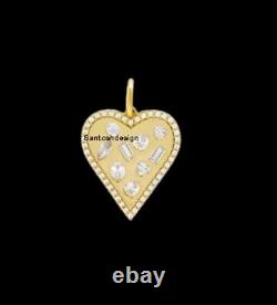 Beautiful Heart Diamond Bagutte 925 Sterling Silver Charm Pendant Jewelry, Gift