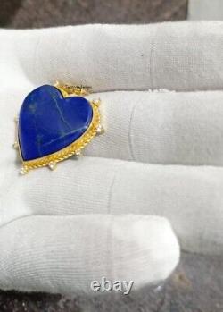 Beautiful Heart Silver Diamond Lapis Lazuli Charm Pendant Handmade Jewelry, Gift