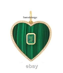 Beautiful Heart Silver Malachite Emerald Diamond Charm Pendant Jewelry, Gift