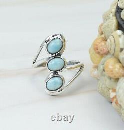 Beautiful! Natural Larimar Gemstone Silver Plated Ring Jewelry For Gift