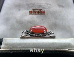 Bernard Instone Art Nouveau Sterling Silver Carnelian Brooch Pin Beautiful Gift