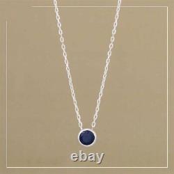 Bezel Set Blue Sapphire Round Chain Necklace 925 Sterling Silver Jewelry Gift