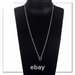 Bezel Set Blue Sapphire Round Chain Necklace 925 Sterling Silver Jewelry Gift