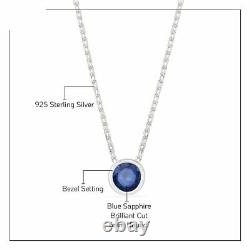 Bezel Set Blue Sapphire Round Chain Necklace 925 Sterling Silver Jewelry Gift