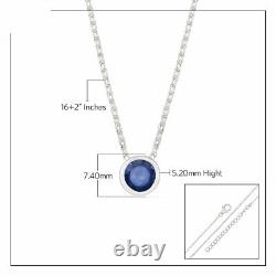 Bezel Set Blue Sapphire Round Chain Necklace 925 Sterling Silver Jewelry Gift