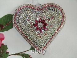 BiG cHic viNtage AB RhiNeStoNe JEWELRY piNk HEART Valentine's Ornament hANdmAde