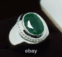 Big Emerald Ring Sterling Silver Real Zodiac Jewelry Gift Handcrafted Men Rings